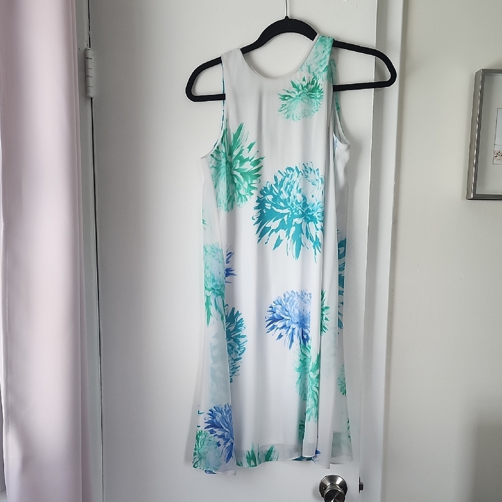 Calvin Klein White and Blue One Shoulder Sundress